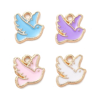 Alloy Enamel Charms, Light Gold, Pigeon Charm, Mixed Color, 10.5x10x1.2mm, Hole: 1.4mm