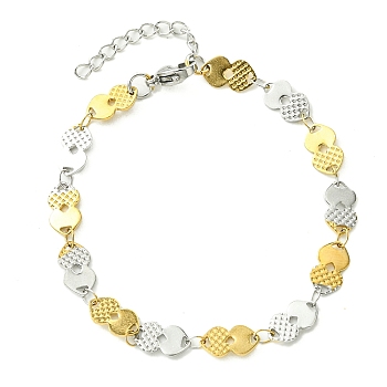 304 Stainless Steel Heart Link Bracelets for Women, Golden & Stainless Steel Color, 6-7/8 inch(17.4cm)