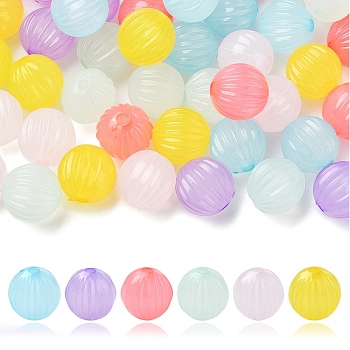 120Pcs 6 Colors Imitation Jelly Acrylic Beads, Corrugated Beads, Round, Mixed Color, 14x13mm, Hole: 2.5mm, 20pcs(28g)/color
