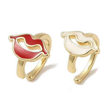 Rack Plating Brass Enamel Lip Cuff Earrings for Women, Real 18K Gold Plated, Mixed Color, 12.5x12.5mm