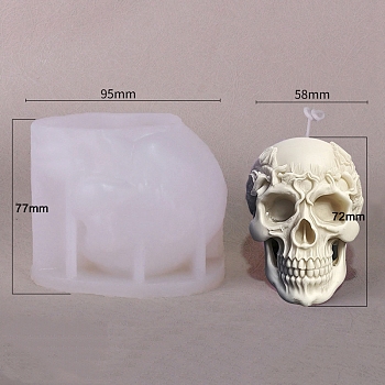 3D Halloween Skull DIY Silicone Statue Candle Molds, Aromatherapy Candle Moulds, Portrait Sculpture Scented Candle Making Molds, White, 6.9x9.5x7.7cm