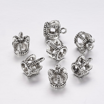 Tibetan Style Alloy 3D Crown Charms, Cadmium Free & Lead Free , Antique Silver, 14x12x12mm, Hole: 2mm