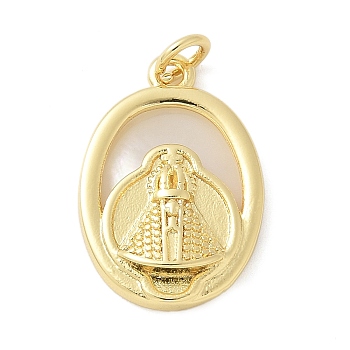 Brass Pendants, Oval with Bell, with Shell, Lead Free & Cadmium Free, Long-Lasting Plated, Real 18K Gold Plated, 19.5x13x3mm