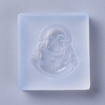 Pendant Silicone Molds, Resin Casting Molds, For UV Resin, Epoxy Resin Jewelry Making, Buddha, White, 45x41x10mm, Hole: 1.5mm, Buddha: 31x29mm