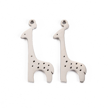304 Stainless Steel Pendants, Laser Cut, Giraffe, Stainless Steel Color, 22.5x9x1mm, Hole: 0.9mm