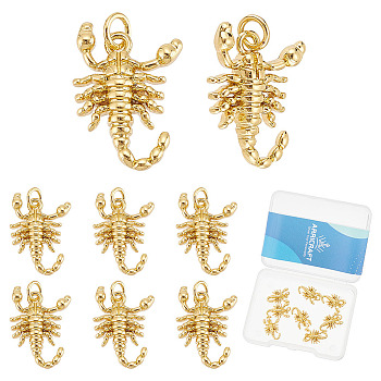 8Pcs Scorpion Brass Pendants, with Jump Rings, Real 18K Gold Plated, 15.5x9.5x3mm, Hole: 2.8mm