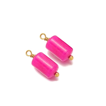 Dyed Natural Deep Pink Jade Pendants, with Stainless Steel Finding, Column, 15x6mm