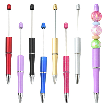 21Pcs 7 Colors Plastic Beadable Pens, Shaft Black Ink Ballpoint Pen, for DIY Pen Decoration, Mixed Color, 144x12mm, The Middle Pole: 2mm, 3ps/color