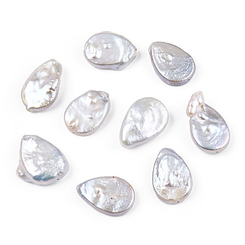Baroque Natural Nucleated Pearl Keshi Pearl Beads, Cultured Freshwater Pearl, Teardrop, Seashell Color, 14~17.5x9.5~11.5x2.5~7mm, Hole: 0.7mm