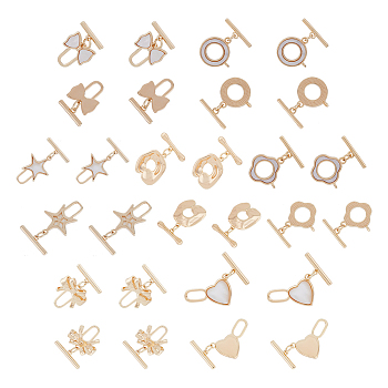 14 Sets 7 Style Mixed Shape Brass Toggle Clasps, Real 18K Gold Plated, 14sets/box