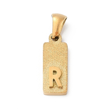 304 Stainless Steel Pendants, Golden, Rectangle with Letter Charm, Letter R, 17.5x6.5x3mm, Hole: 3x6mm