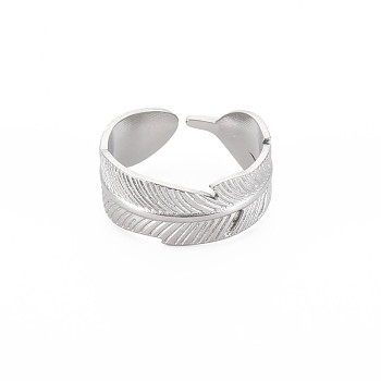 304 Stainless Steel Leaf Wrap Open Cuff Ring for Women, Stainless Steel Color, US Size 9 1/4(19.1mm)