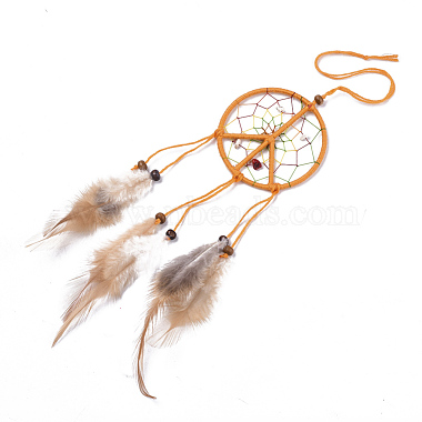 Chicken Feather Handmade Woven Net/Web with Feather Big Pendants(AJEW-S080-003)-4