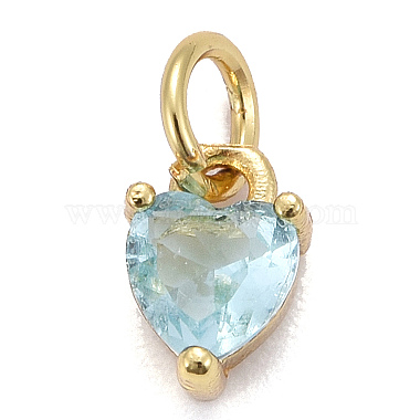 Real 18K Gold Plated Pale Turquoise Heart Brass+Cubic Zirconia Charms