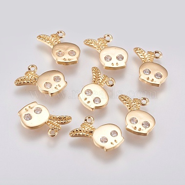 Real Gold Plated Clear Skull Brass+Cubic Zirconia Charms