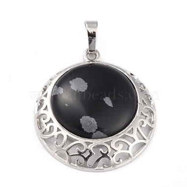 Natural Snowflake Obsidian Pendants with Hollow Platinum Brass Findings(G-P448-A11-P)-2
