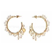 Glass Pearl Beads Stud Earrings, Half Round, Golden, 44x36x4mm, Pin: 0.8mm(EJEW-TA00003)