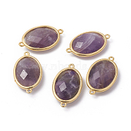 Golden Tone Brass Amethyst Links connectors, Faceted, Oval, 26x15x6mm, Hole: 1~2mm(X-G-F339-A01)
