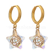 Brass Huggie Hoop Earring, with Electroplate Glass Pendants, Star, Golden, Clear AB, 31.5mm, Pin: 1mm(EJEW-JE04261-01)
