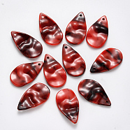 Acrylic Pendants, Imitation Gemstone Style, Waved Teardrop, Dark Red, 30.5x17x4mm, Hole: 1.8mm(X-OACR-R075-11H)