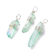 Natural Quartz Pendants, with Eco-Friendly Copper Wire Wrapped, Chip, Silver, 22~30x5.5~7x5.5mm, Hole: 3.9mm(PALLOY-JF01271-02)