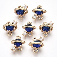 Golden Tone Brass Links connectors, with Glass, Faceted, Planet, Medium Blue, 10x9x5mm, Hole: 1.2mm(X-GLAA-R212-01A)