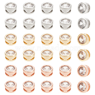 30Pcs 3 Colors Rack Plating Brass Micro Pave Cubic Zirconia Slide Charms, Cadmium Free & Lead Free, Long-Lasting Plated, Flat Round, Mixed Color, 6x3.5mm, Hole: 1x3.5mm, 10pcs/color(KK-BC0012-83)