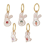 Rabbit Alloy Enamel Shoe Pendant Decoraiton, with Iron Jump Rings, for Shoe String Ornaments, Light Gold, 28mm, 5pcs/set(HJEW-JM00965)