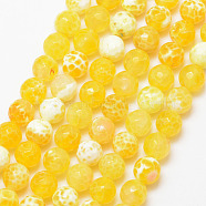 Natural Fire Crackle Agate Bead Strands, Round, Grade A, Faceted, Dyed & Heated, Yellow, 8mm, Hole: 1mm, about 47pcs/strand, 15 inch(X-G-K166-07F-8mm-07)