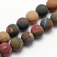 Natural Picasso Stone/Picasso Jasper Frosted Bead Strands, Round, 6mm, Hole: 1mm, about 30pcs/strand, 7.5 inch(G-O155-03B-6mm)