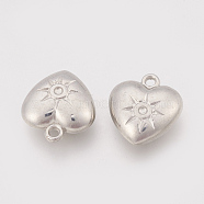 CCB Plastic Pendants, Heart Carved Sun Pattern, Platinum, 20x18x7mm, Hole: 2mm(CCB-J027-54P)