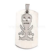 Titanium Steel Pendants, Split Dog Tag Pendant, Rectangle with Skull, Stainless Steel Color & Silver Color Plated, 50x24x1.5mm, Hole: 6x4mm(STAS-P298-05P)