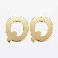 304 Stainless Steel Charms, Letter, Initial Charms, Real 18k Gold Plated, Letter.Q, 11x6~12x0.8mm, Hole: 1mm(STAS-P141-Q)