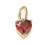 316 Stainless Steel Micro Pave Cubic Zirconia Charms, Heart, Golden, FireBrick, 8x6.5x5mm, Hole: 5x3mm(ZIRC-P108-01G-A)