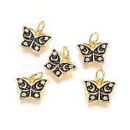 Brass Micro Pave Cubic Zirconia Charms, with Enamel, Jump Rings, Butterfly, Black, Black, 10x12x2mm, Hole: 3.4mm(ZIRC-G161-05G-01)