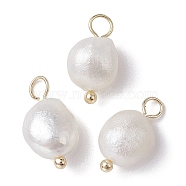Natural Pearl Potato Charms, with Brass Loops, Golden, 13~15x6~8x6mm, Hole: 2.8mm, 3pcs/set(PALLOY-JF02199-03)