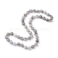 Natural Labradorite Beaded Necklace, with Stainless Steel Clasps, 18.62 inch(47.3cm), beads: 8~8.5mm(NJEW-I107-03)