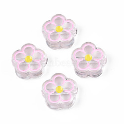 Transparent Acrylic Beads, with Enamel, Flower, Pearl Pink, 19x19x7mm, Hole: 3mm(ACRC-S039-03F)