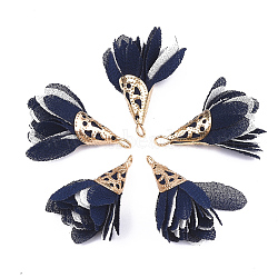 Iron Pendants, with Chiffon, Flower, Golden, Prussian Blue, 28~32x25~32mm, Hole: 1~4mm(FIND-T033-01C)