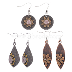 3 Pairs 3 Style Alloy Lotus Flower Dangle Earrings for Women, Flat Round & Kite & Horse Eye, Mixed Color, 45~62x15~22.5mm, 1 Pair/style(EJEW-AN0004-15)