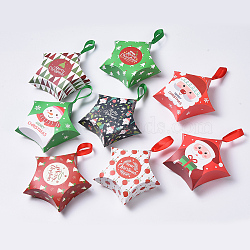 Star Shape Christmas Gift Boxes, with Ribbon, Gift Wrapping Bags, for Presents Candies Cookies, Mixed Color, 12x12x4.05cm(X-CON-L024-F)