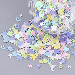 Ornament Accessories, PVC Plastic Paillette/Sequins Beads, No Hole/Undrilled Beads, Mixed Shapes, Mixed Color, 1.5~6.5x1.5~8x0.4~0.7mm(X-PVC-S035-010B)