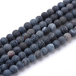 Natural & Dyed Crackle Agate Bead Strands, Frosted Style, Round, Black, 6mm, Hole: 1mm, about 63pcs/strand, 15.5 inch(G-T056-6mm-01)