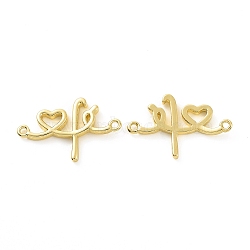Rack Plating Brass Connector Charms, Long-Lasting Plated, Cadmium Free & Lead Free, Heart Links, Real 18K Gold Plated, 15x23.5x2mm, Hole: 1.2mm(KK-C008-08G)