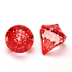 Transparent Acrylic Pendants for Curtains, Faceted, Drop, Red, 44x36mm, Hole: 3mm, about 20~21pcs/485~500g(TACR-PL673-7)