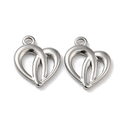 304 Stainless Steel Charms, Heart Charm, Stainless Steel Color, 14.5x12x2mm, Hole: 1.5mm(STAS-G322-01P)