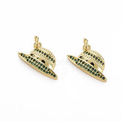 Brass Micro Pave Cubic Zirconia Pendants, Nickel Free, Real 18K Gold Plated, Hat Shapes, Green, 11x19x4mm, Jump Ring: 5x0.8mm, Inner Diameter: 3mm(KK-T004-106G-01)