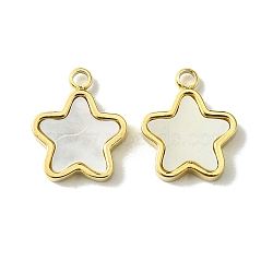 Ion Plating(IP) 304 Stainless Steel Pave Shell Star Charms, Real 14K Gold Plated, 11.5x9.5x1.8mm, Hole: 1.5mm(FIND-Z028-26G)