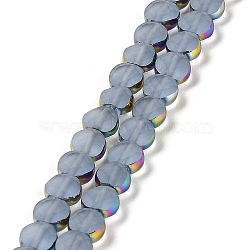 Electroplate Frosted Glass Beads Strands, Rainbow Plated Edge Beads , Faceted Flat Round, Light Steel Blue, 5~6x6~6.5x3.5~4mm, Hole: 1.2~1.4mm, about 100pcs/strand, 21.10''(53.6cm)(EGLA-Z001-01H)
