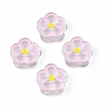 Transparent Acrylic Beads, with Enamel, Flower, Pearl Pink, 19x19x7mm, Hole: 3mm